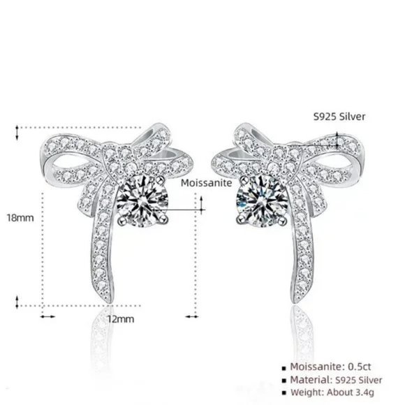 Certified 1ct. t.w. Moissanite Diamond Bow Knot Stud Earrings NEW A - Picture 8 of 11